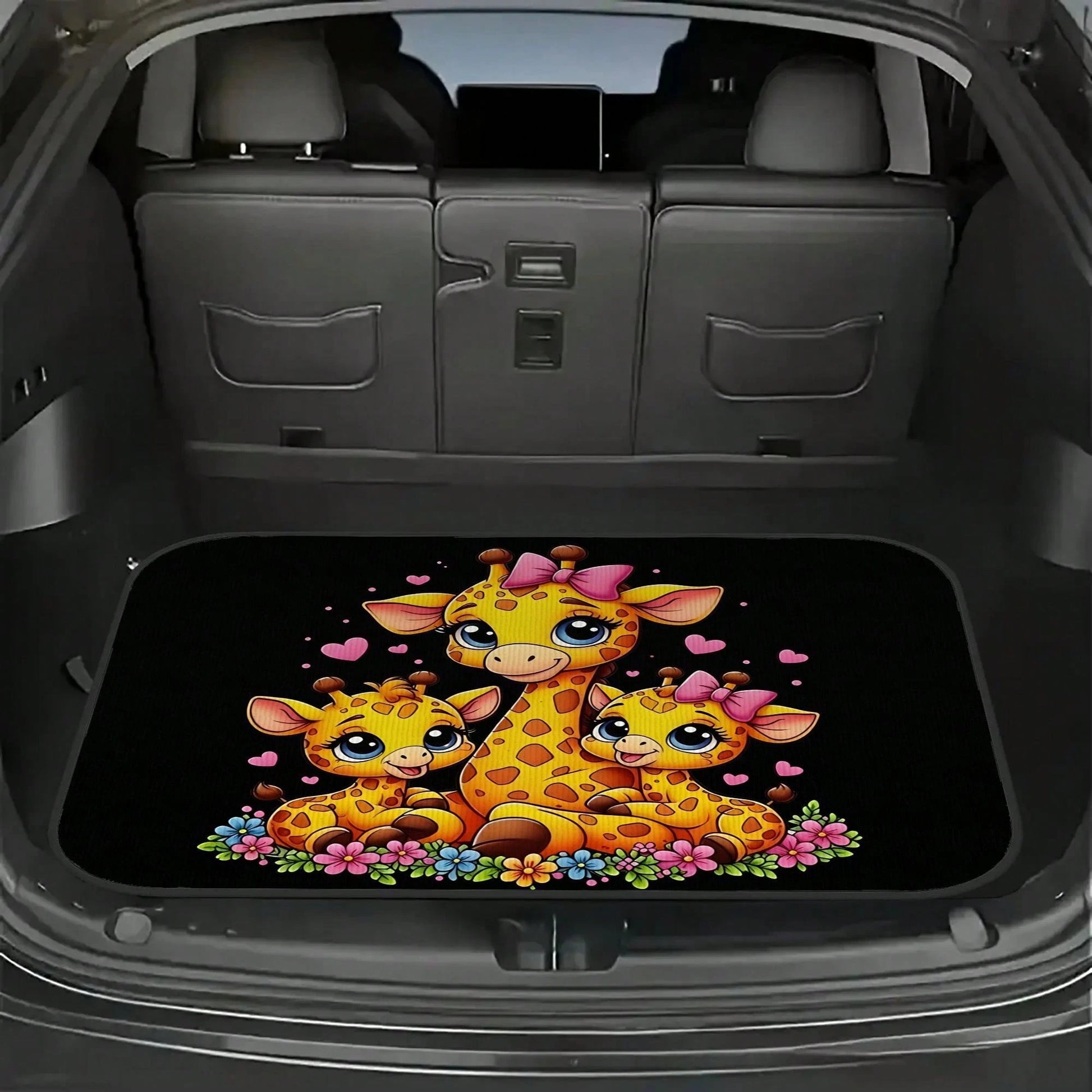 1-Piece Set Of Baby And Mother Giraffe Pink Bow Heart Pattern Car Trunk Mat- Brightly Colored Design, Durable And Fits The Car Model's Trunk Perfectly, A Perfect Holiday Gift For Housewarming, Suitab