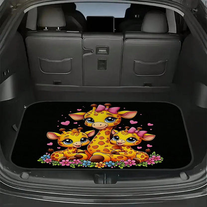 1-Piece Set Of Baby And Mother Giraffe Pink Bow Heart Pattern Car Trunk Mat- Brightly Colored Design, Durable And Fits The Car Model's Trunk Perfectly, A Perfect Holiday Gift For Housewarming, Suitab