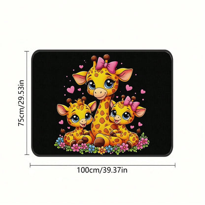 1-Piece Set Of Baby And Mother Giraffe Pink Bow Heart Pattern Car Trunk Mat- Brightly Colored Design, Durable And Fits The Car Model's Trunk Perfectly, A Perfect Holiday Gift For Housewarming, Suitab
