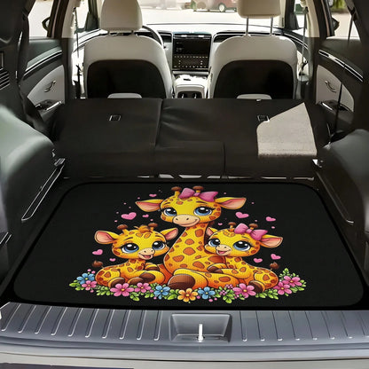 1-Piece Set Of Baby And Mother Giraffe Pink Bow Heart Pattern Car Trunk Mat- Brightly Colored Design, Durable And Fits The Car Model's Trunk Perfectly, A Perfect Holiday Gift For Housewarming, Suitab