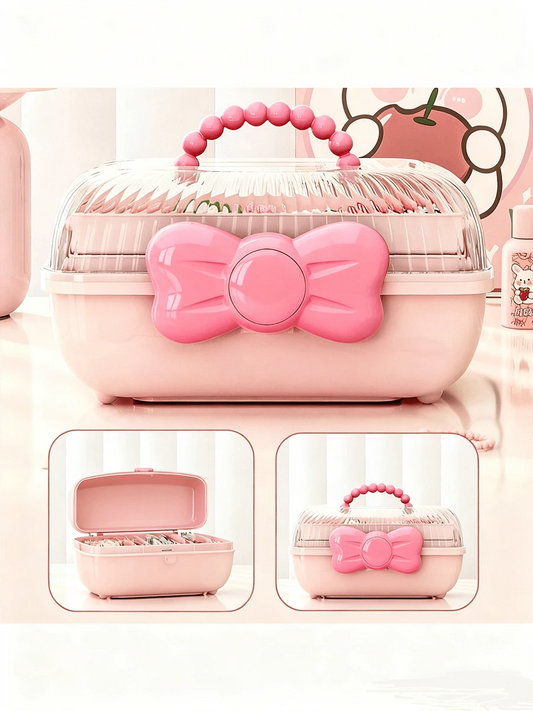 1 Piece Sweet 3-Compartment Ring Storage Box For Hair Accessories, Jewelry, Cosmetics, Etc. Suitable For Living Room, Bedroom, Hair Clips, Makeup Organizer, Valentine's Day., Birthday Gift