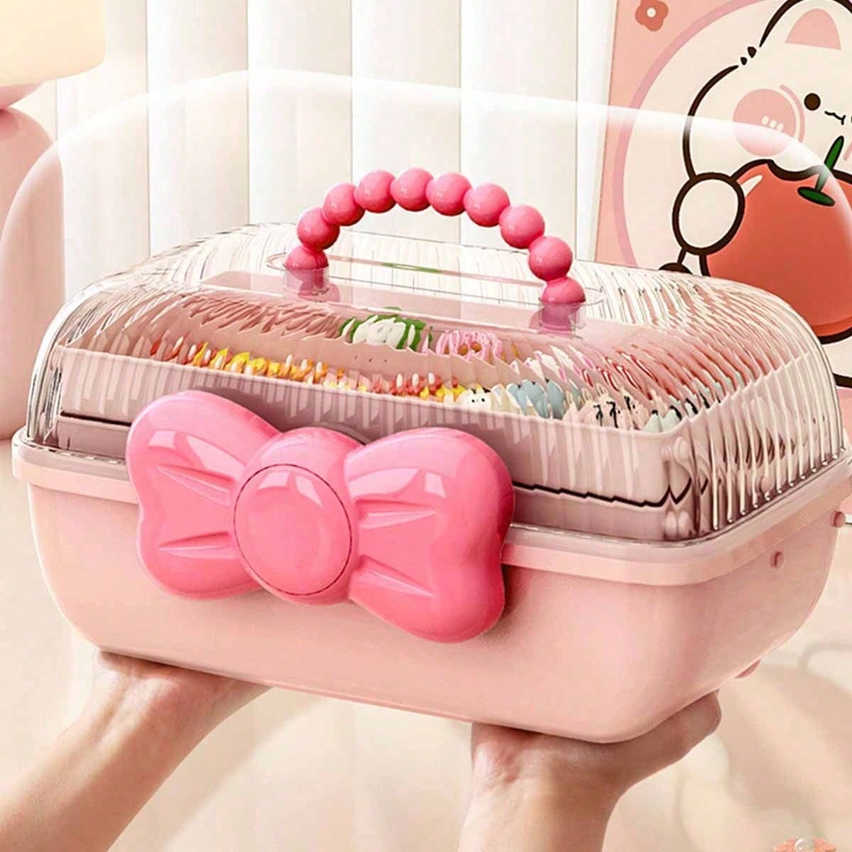 1 Piece Sweet 3-Compartment Ring Storage Box For Hair Accessories, Jewelry, Cosmetics, Etc. Suitable For Living Room, Bedroom, Hair Clips, Makeup Organizer, Valentine's Day., Birthday Gift