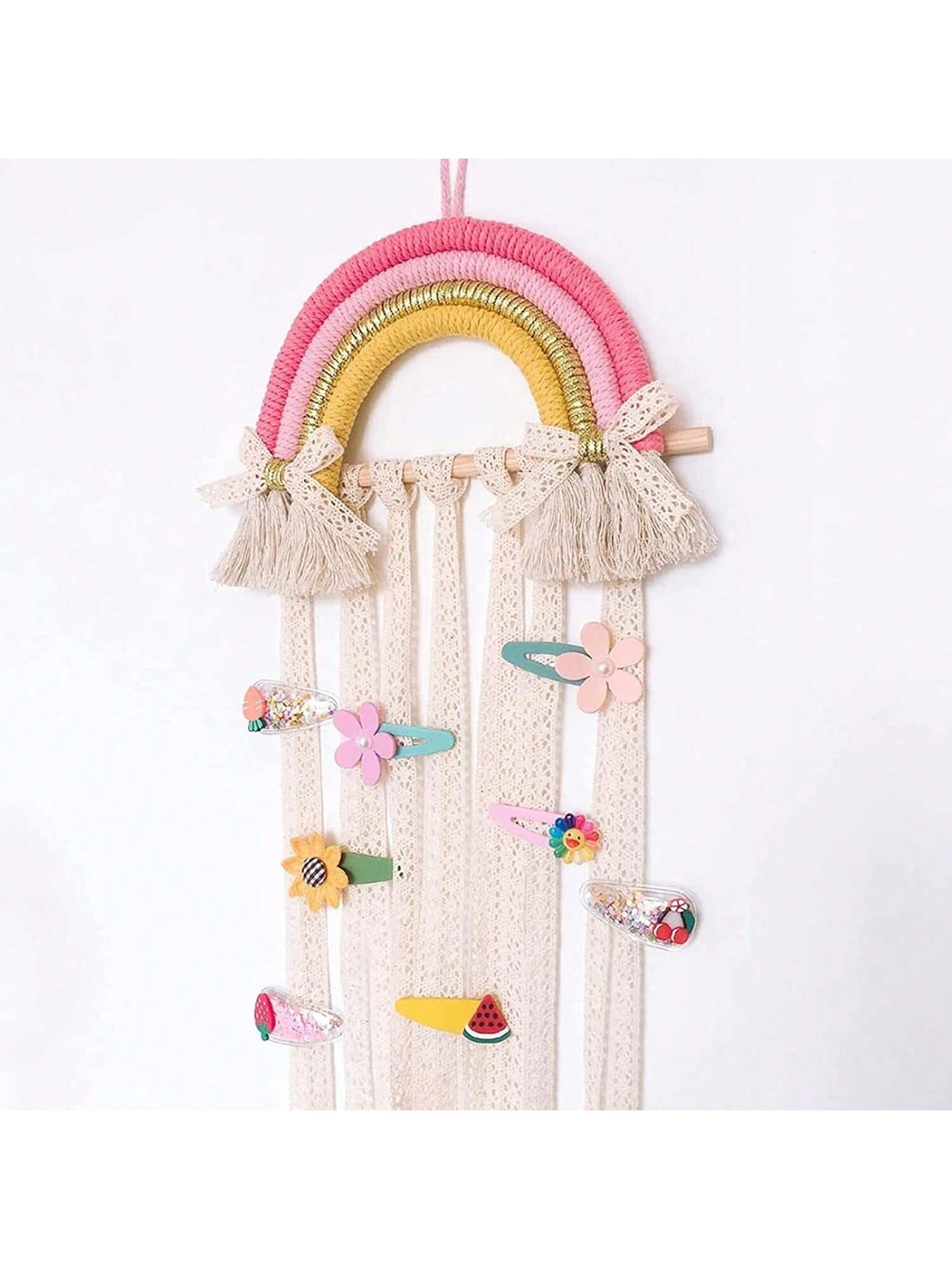 1 Set Girls' Bow Hair Clips, Rainbow Bow Hair Clip Storage Box, Hair Accessory Organizer Wall Hanging Decoration For Girls' Room, Bedroom, Living Room (Pink)Baby Shower Family Decorations Gifts