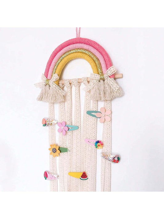 1 Set Girls' Bow Hair Clips, Rainbow Bow Hair Clip Storage Box, Hair Accessory Organizer Wall Hanging Decoration For Girls' Room, Bedroom, Living Room (Pink)Baby Shower Family Decorations Gifts