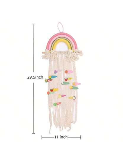 1 Set Girls' Bow Hair Clips, Rainbow Bow Hair Clip Storage Box, Hair Accessory Organizer Wall Hanging Decoration For Girls' Room, Bedroom, Living Room (Pink)Baby Shower Family Decorations Gifts