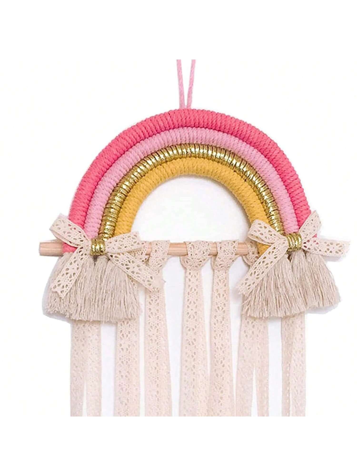 1 Set Girls' Bow Hair Clips, Rainbow Bow Hair Clip Storage Box, Hair Accessory Organizer Wall Hanging Decoration For Girls' Room, Bedroom, Living Room (Pink)Baby Shower Family Decorations Gifts