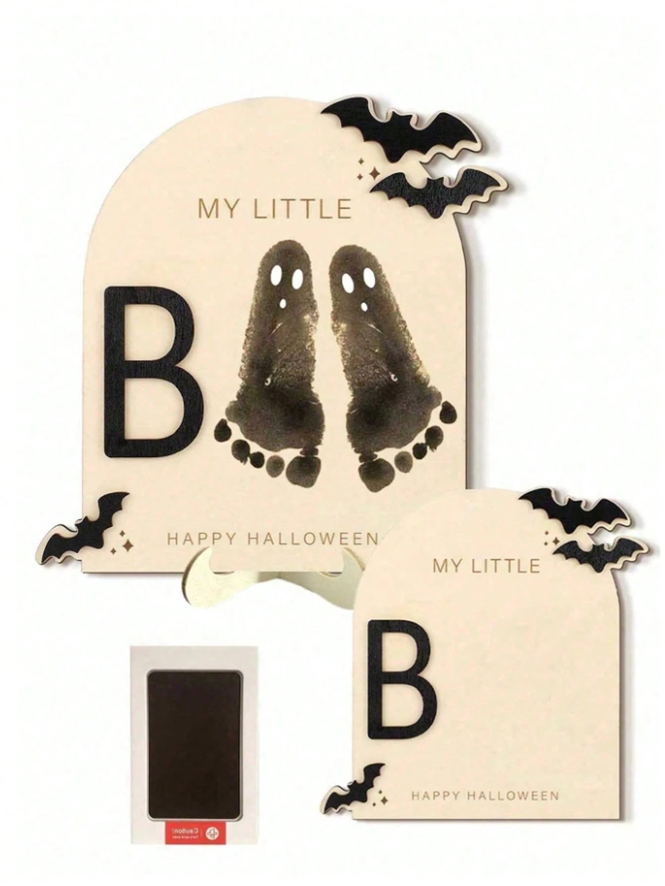 1 Set Halloween "Little Boo" Theme Baby Milestone Footprint Art Wooden Plaque- Newborn Photography Prop, Halloween Baby Shower And Nursery Decor Keepsake Gift, Room Decor, Baby Shower Decor, Baby Sup