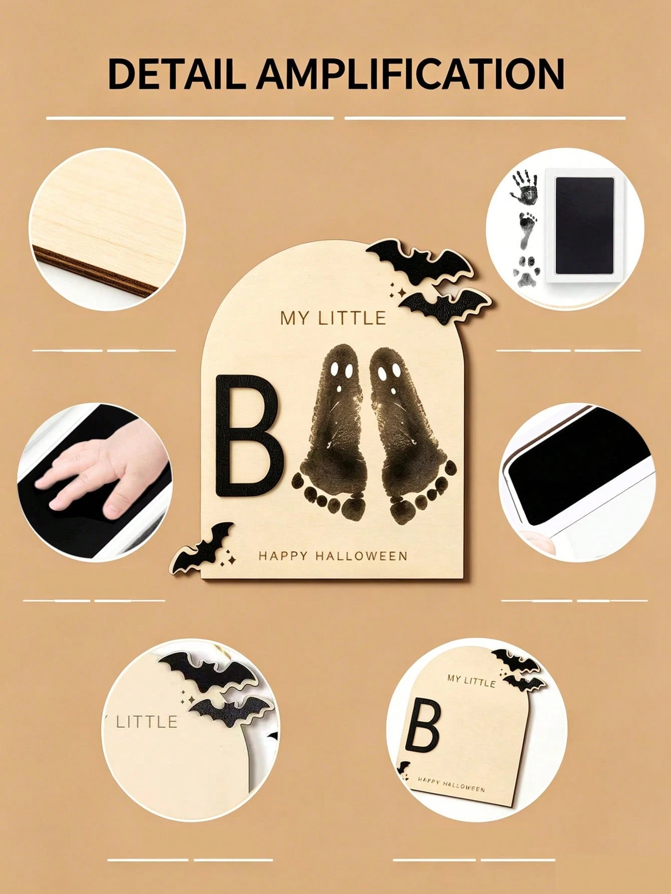 1 Set Halloween "Little Boo" Theme Baby Milestone Footprint Art Wooden Plaque- Newborn Photography Prop, Halloween Baby Shower And Nursery Decor Keepsake Gift, Room Decor, Baby Shower Decor, Baby Sup