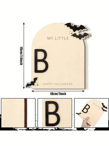 1 Set Halloween "Little Boo" Theme Baby Milestone Footprint Art Wooden Plaque- Newborn Photography Prop, Halloween Baby Shower And Nursery Decor Keepsake Gift, Room Decor, Baby Shower Decor, Baby Sup
