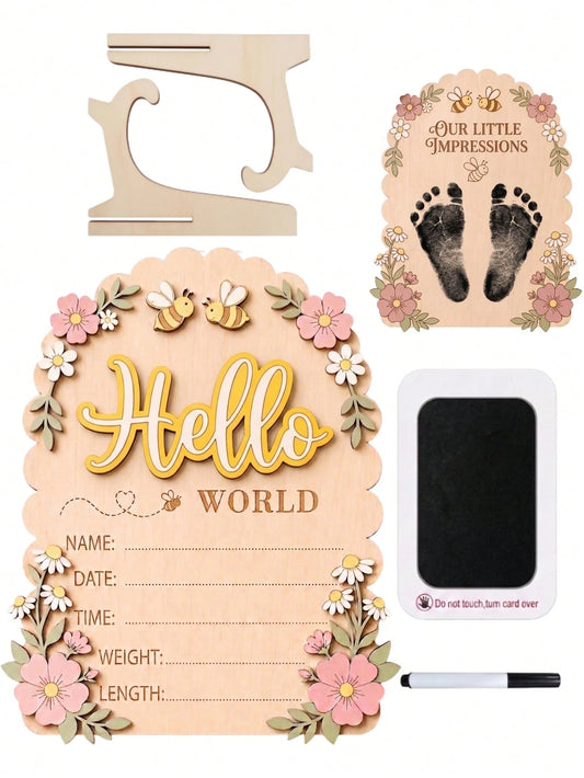 1 Set Newborn 3D Bee & Flower Double-Sided Birth Announcement Plaque, Fresh Pastoral Style, Suitable For Hospital Photos And Daily Decoration, Can Be Used As Hospital Birth Announcement Sign, Baby Bir