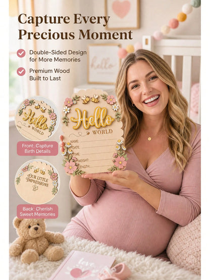 1 Set Newborn 3D Bee & Flower Double-Sided Birth Announcement Plaque, Fresh Pastoral Style, Suitable For Hospital Photos And Daily Decoration, Can Be Used As Hospital Birth Announcement Sign, Baby Bir