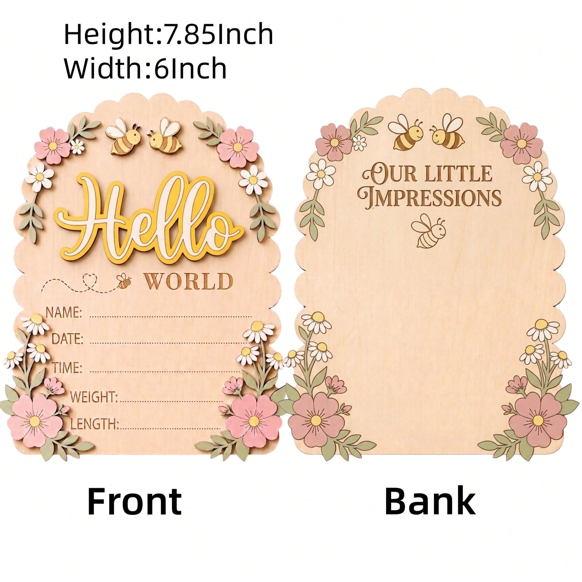 1 Set Newborn 3D Bee & Flower Double-Sided Birth Announcement Plaque, Fresh Pastoral Style, Suitable For Hospital Photos And Daily Decoration, Can Be Used As Hospital Birth Announcement Sign, Baby Bir