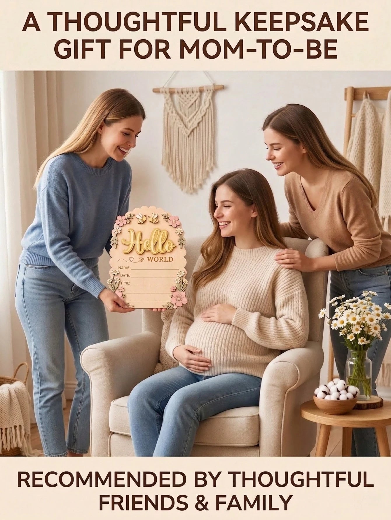 1 Set Newborn 3D Bee & Flower Double-Sided Birth Announcement Plaque, Fresh Pastoral Style, Suitable For Hospital Photos And Daily Decoration, Can Be Used As Hospital Birth Announcement Sign, Baby Bir