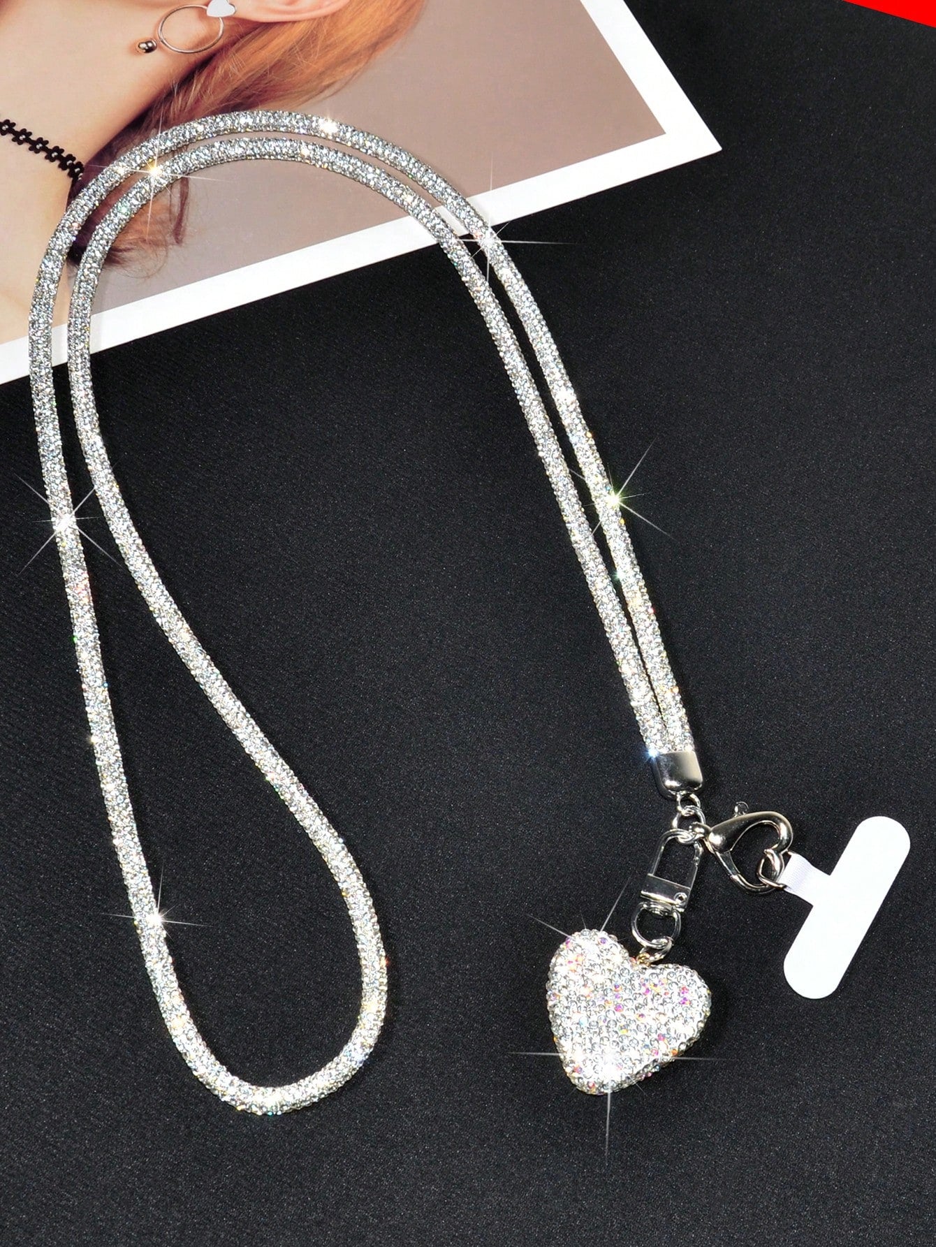 1 Set Silver Super Shiny Luxury Rhinestone Long Phone Heart Buckle Crossbody Lanyard, Creative Sparkling Rhinestone 3D Heart Car Key Chain Bag Charm Pendant, Women's High-End Fashion Full Rhinestone P