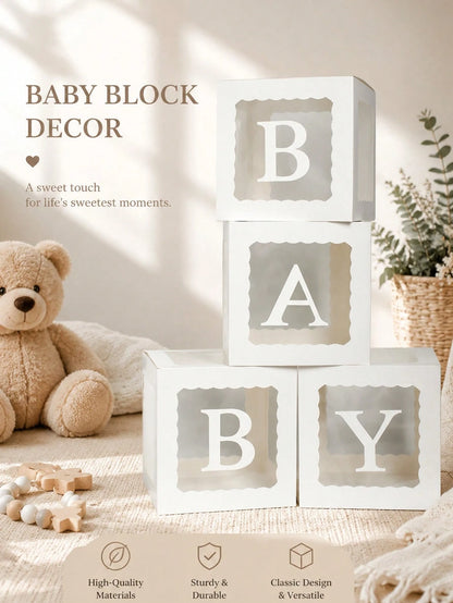 1 Set, Wavy Border BABY Baby Shower Letter Decoration Box, Transparent Balloon Box, Transparent Building Blocks, Suitable For Birthday Party, Gender Reveal Party (White), Baby Shower Home Decor Gift