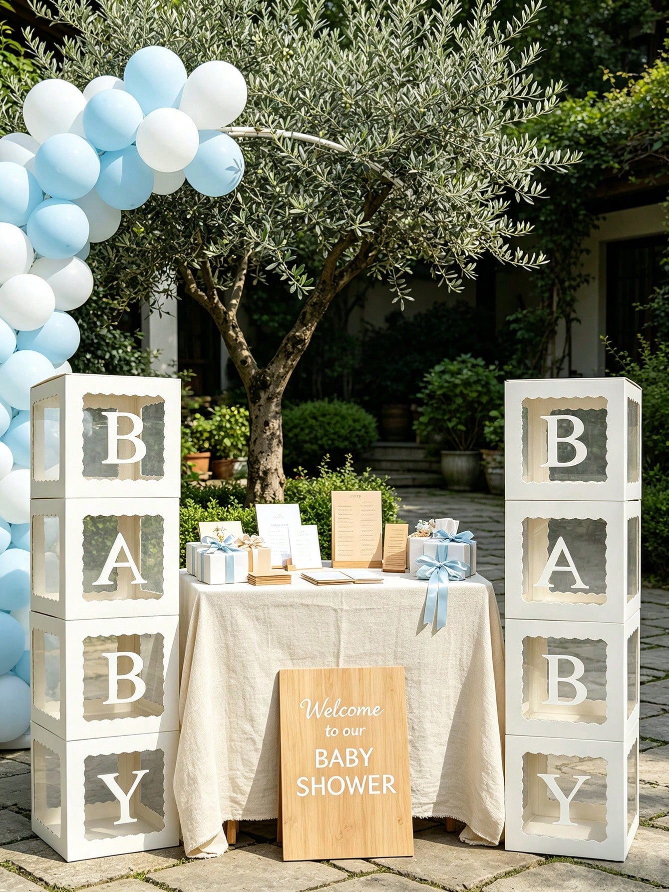 1 Set, Wavy Border BABY Baby Shower Letter Decoration Box, Transparent Balloon Box, Transparent Building Blocks, Suitable For Birthday Party, Gender Reveal Party (White), Baby Shower Home Decor Gift
