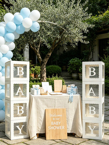 1 Set, Wavy Border BABY Baby Shower Letter Decoration Box, Transparent Balloon Box, Transparent Building Blocks, Suitable For Birthday Party, Gender Reveal Party (White), Baby Shower Home Decor Gift