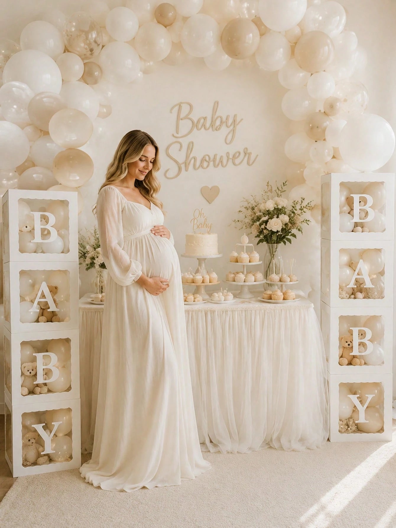 1 Set, Wavy Border BABY Baby Shower Letter Decoration Box, Transparent Balloon Box, Transparent Building Blocks, Suitable For Birthday Party, Gender Reveal Party (White), Baby Shower Home Decor Gift