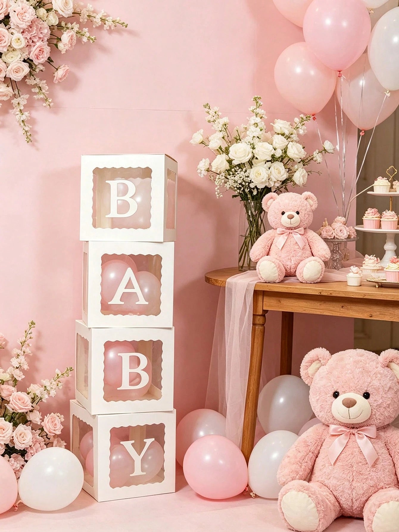 1 Set, Wavy Border BABY Baby Shower Letter Decoration Box, Transparent Balloon Box, Transparent Building Blocks, Suitable For Birthday Party, Gender Reveal Party (White), Baby Shower Home Decor Gift