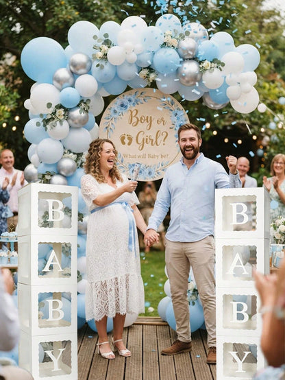 1 Set, Wavy Border BABY Baby Shower Letter Decoration Box, Transparent Balloon Box, Transparent Building Blocks, Suitable For Birthday Party, Gender Reveal Party (White), Baby Shower Home Decor Gift