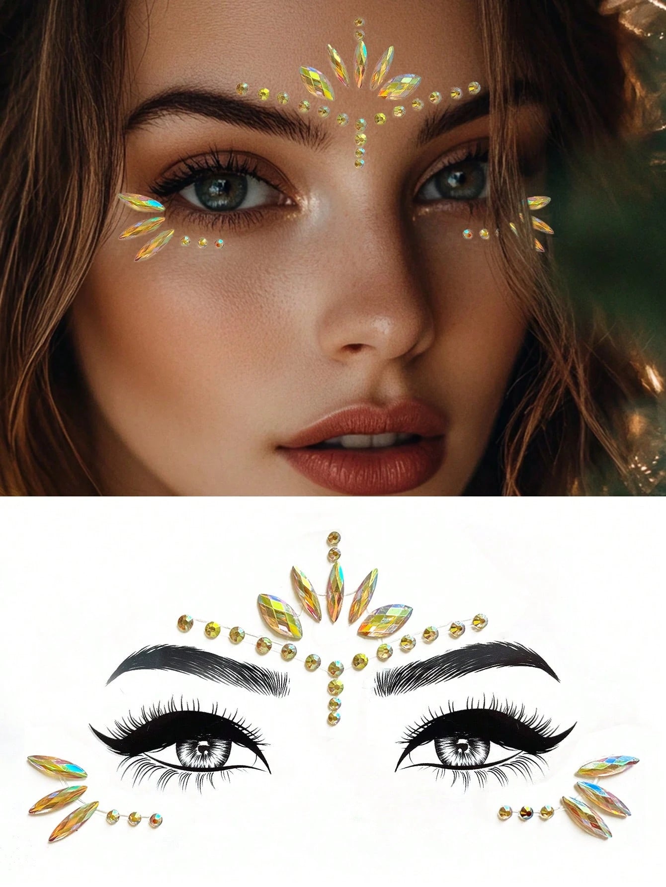(1 Sheet) Colorful Face Gems, Pink Yellow Blue Purple Green Makeup Costume Party Holiday Celebration Sisterhood Face Decor Waterproof Long-Lasting Faux Rhinestone Stickers Y2K