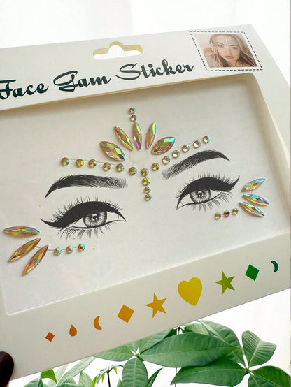 (1 Sheet) Colorful Face Gems, Pink Yellow Blue Purple Green Makeup Costume Party Holiday Celebration Sisterhood Face Decor Waterproof Long-Lasting Faux Rhinestone Stickers Y2K