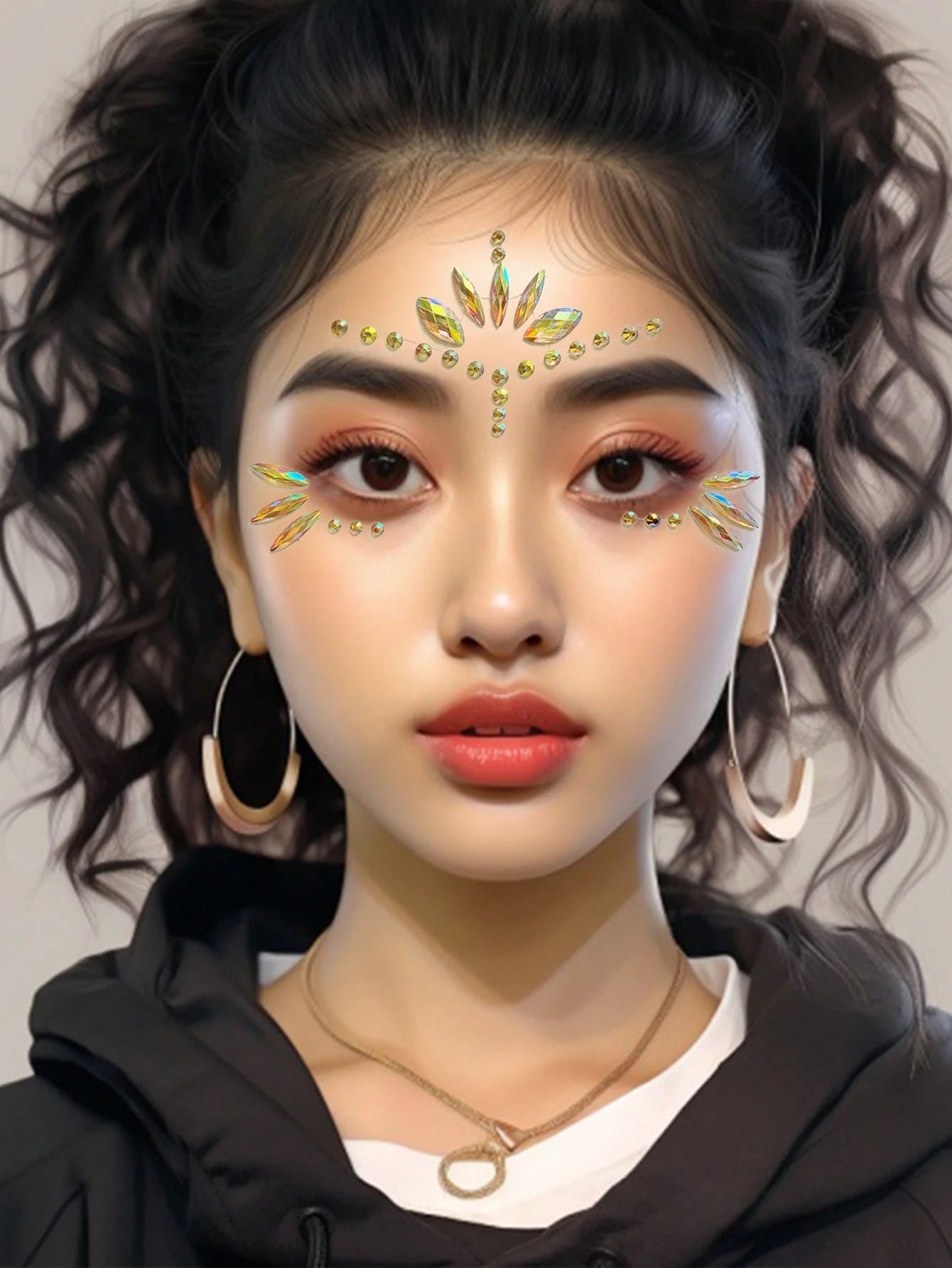 (1 Sheet) Colorful Face Gems, Pink Yellow Blue Purple Green Makeup Costume Party Holiday Celebration Sisterhood Face Decor Waterproof Long-Lasting Faux Rhinestone Stickers Y2K