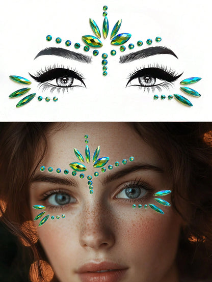 (1 Sheet) Colorful Face Gems, Pink Yellow Blue Purple Green Makeup Costume Party Holiday Celebration Sisterhood Face Decor Waterproof Long-Lasting Faux Rhinestone Stickers Y2K