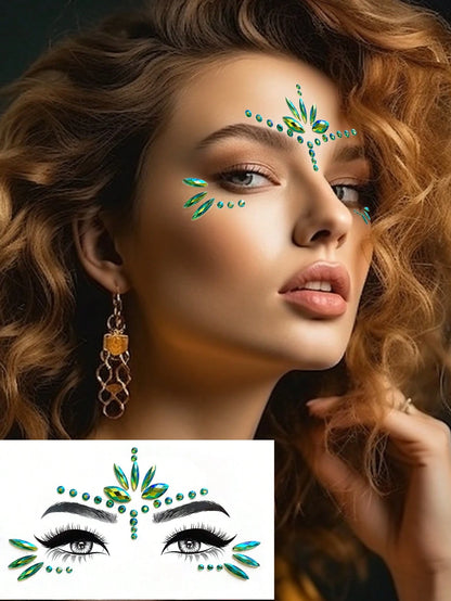 (1 Sheet) Colorful Face Gems, Pink Yellow Blue Purple Green Makeup Costume Party Holiday Celebration Sisterhood Face Decor Waterproof Long-Lasting Faux Rhinestone Stickers Y2K