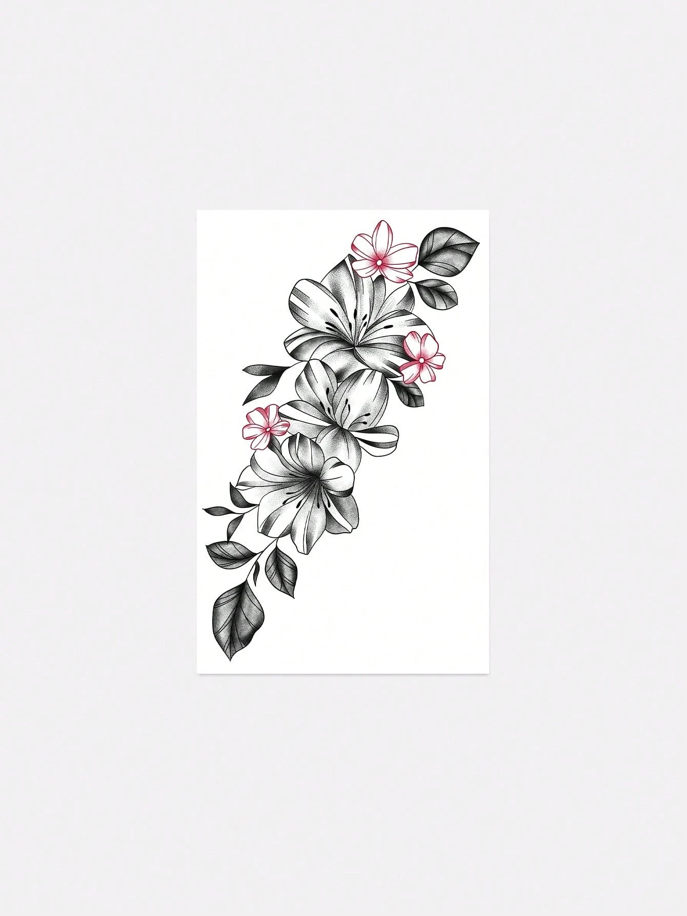 1 Sheet: Exquisite Black Ink Line Art Realistic Lily Design- Floral Temporary Tattoo Decal. Ideal For Parties, Weddings, And Special Events. Nature-Inspired Design & Party Accessory. Lasts 3–5 Days.