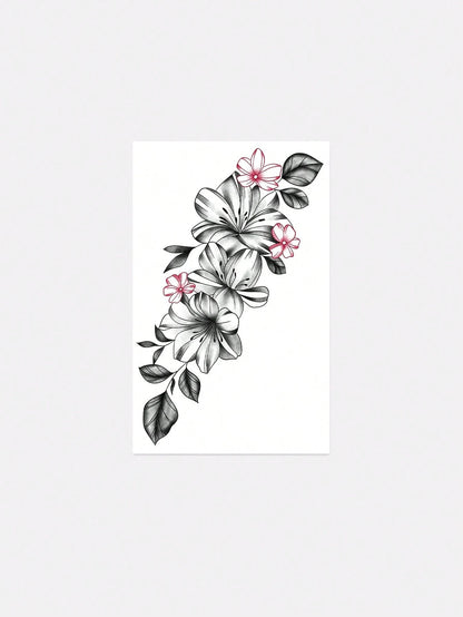 1 Sheet: Exquisite Black Ink Line Art Realistic Lily Design- Floral Temporary Tattoo Decal. Ideal For Parties, Weddings, And Special Events. Nature-Inspired Design & Party Accessory. Lasts 3–5 Days.