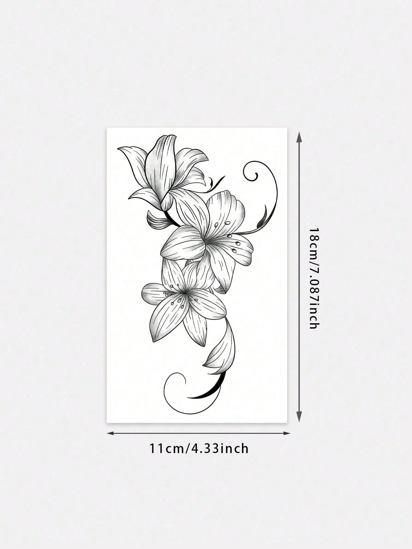 1 Sheet: Exquisite Black Ink Line Art Realistic Lily Design- Floral Temporary Tattoo Decal. Ideal For Parties, Weddings, And Special Events. Nature-Inspired Design & Party Accessory. Lasts 3–5 Days.