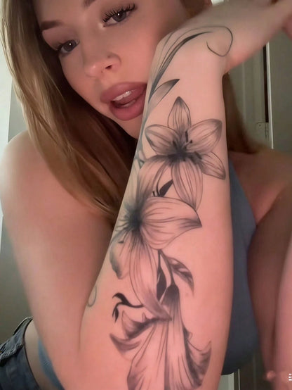 1 Sheet: Exquisite Black Ink Line Art Realistic Lily Design- Floral Temporary Tattoo Decal. Ideal For Parties, Weddings, And Special Events. Nature-Inspired Design & Party Accessory. Lasts 3–5 Days.