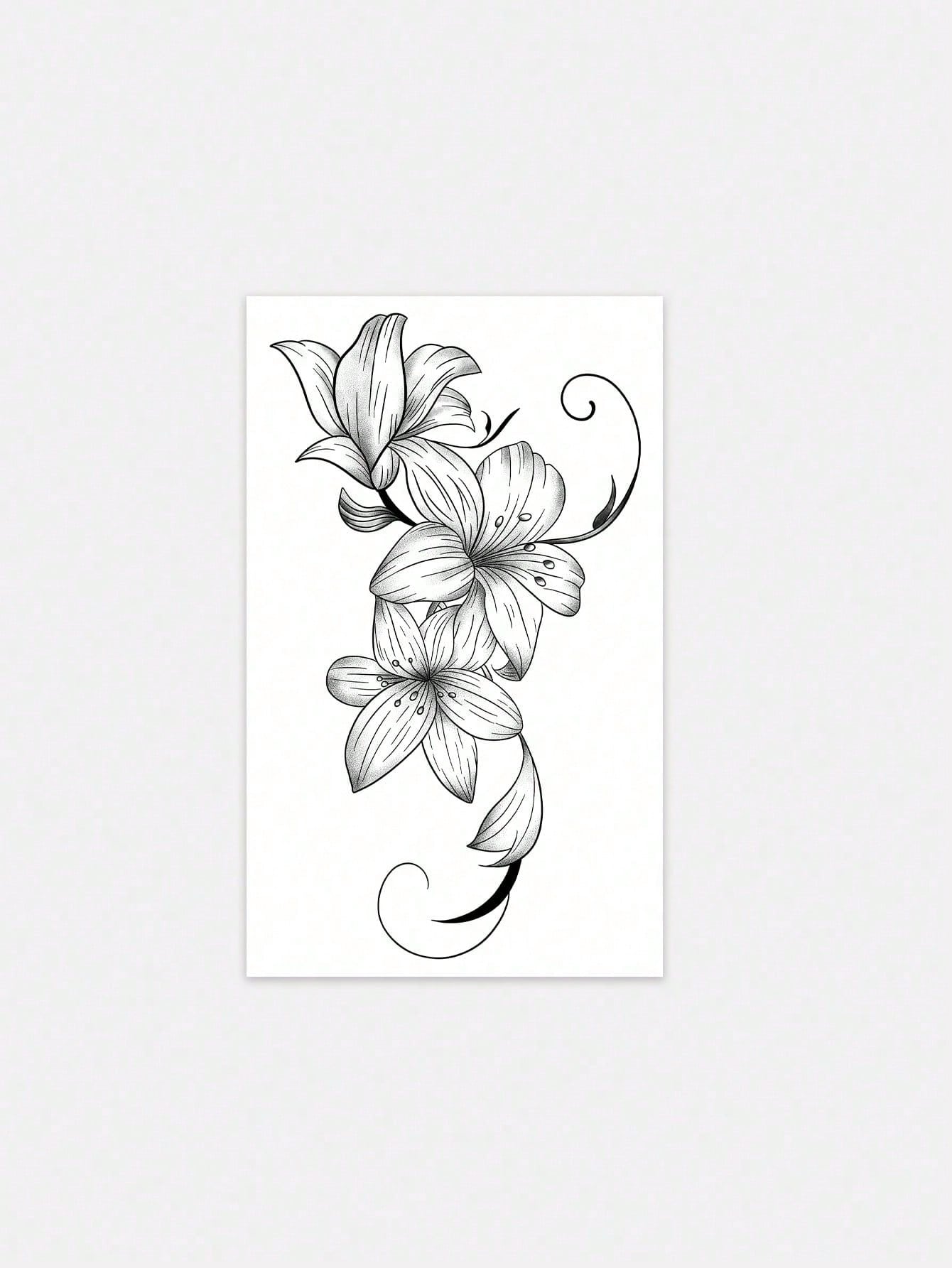 1 Sheet: Exquisite Black Ink Line Art Realistic Lily Design- Floral Temporary Tattoo Decal. Ideal For Parties, Weddings, And Special Events. Nature-Inspired Design & Party Accessory. Lasts 3–5 Days.