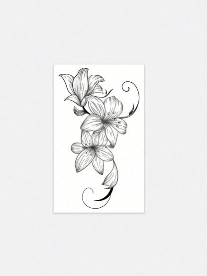 1 Sheet: Exquisite Black Ink Line Art Realistic Lily Design- Floral Temporary Tattoo Decal. Ideal For Parties, Weddings, And Special Events. Nature-Inspired Design & Party Accessory. Lasts 3–5 Days.