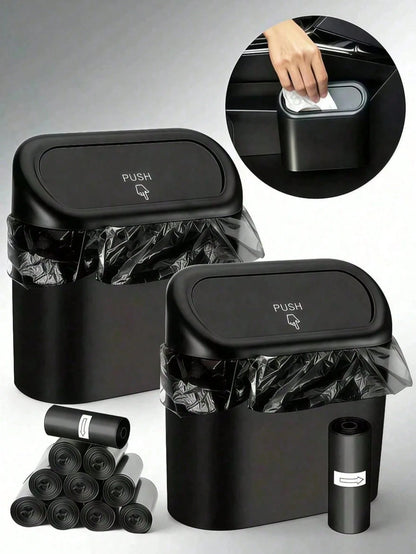 1 Trash Can And 4 Rolls Of Trash Bags (15 Bags Per Roll, 60 Bags Total), 2 Colors Available, Super Cute And Super Practical Car Trash Can And Trash Bags