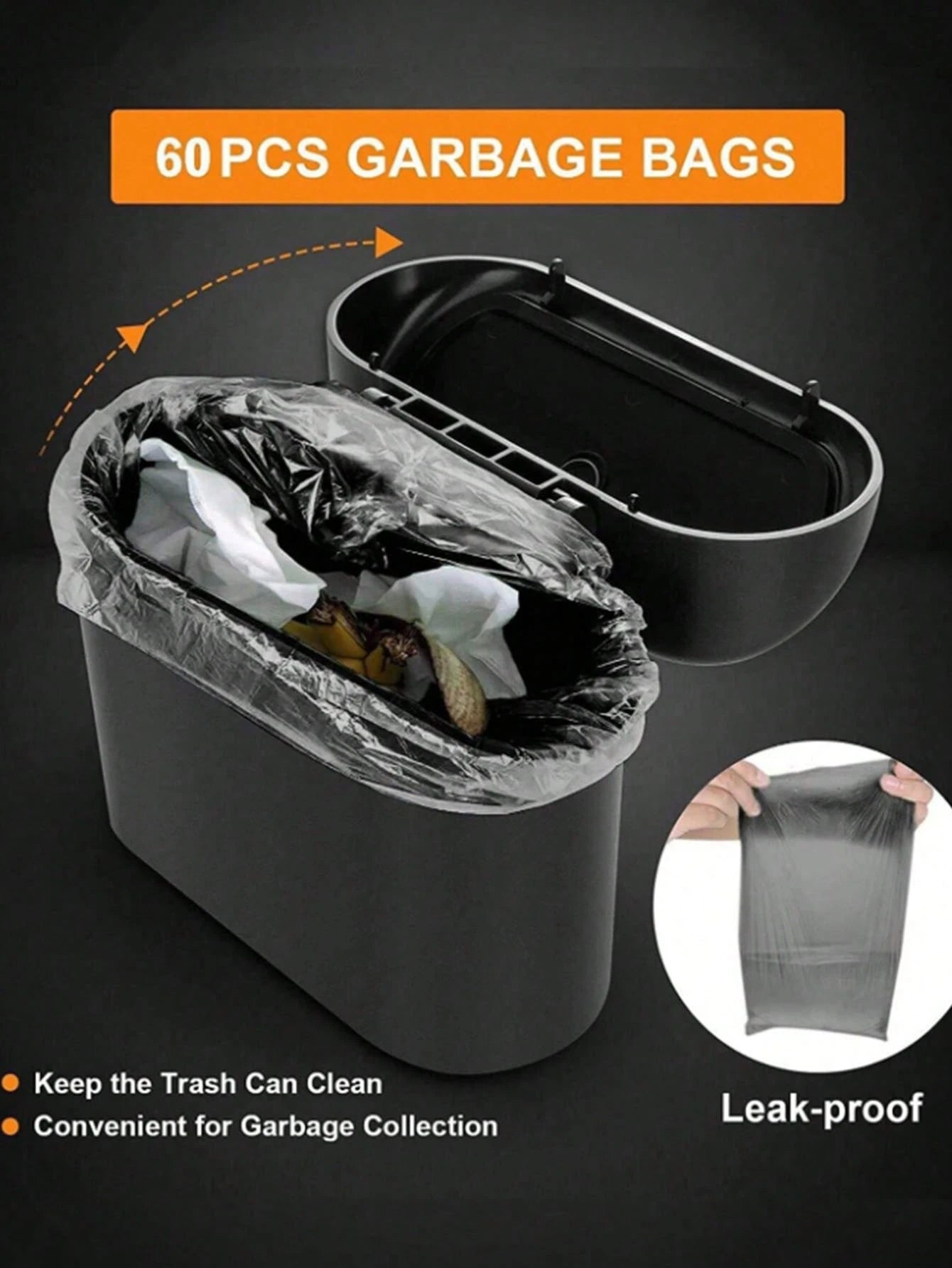 1 Trash Can And 4 Rolls Of Trash Bags (15 Bags Per Roll, 60 Bags Total), 2 Colors Available, Super Cute And Super Practical Car Trash Can And Trash Bags