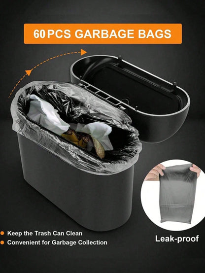 1 Trash Can And 4 Rolls Of Trash Bags (15 Bags Per Roll, 60 Bags Total), 2 Colors Available, Super Cute And Super Practical Car Trash Can And Trash Bags