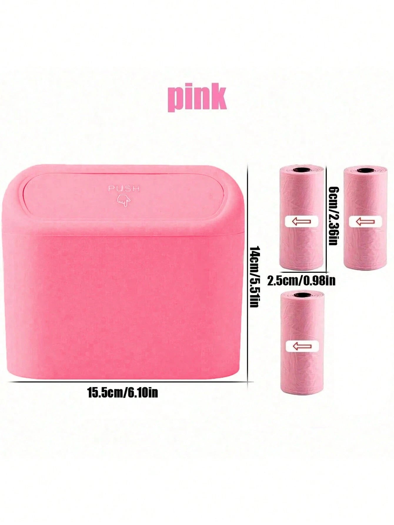 1 Trash Can And 4 Rolls Of Trash Bags (15 Bags Per Roll, 60 Bags Total), 2 Colors Available, Super Cute And Super Practical Car Trash Can And Trash Bags