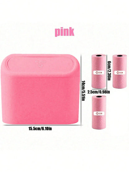 1 Trash Can And 4 Rolls Of Trash Bags (15 Bags Per Roll, 60 Bags Total), 2 Colors Available, Super Cute And Super Practical Car Trash Can And Trash Bags