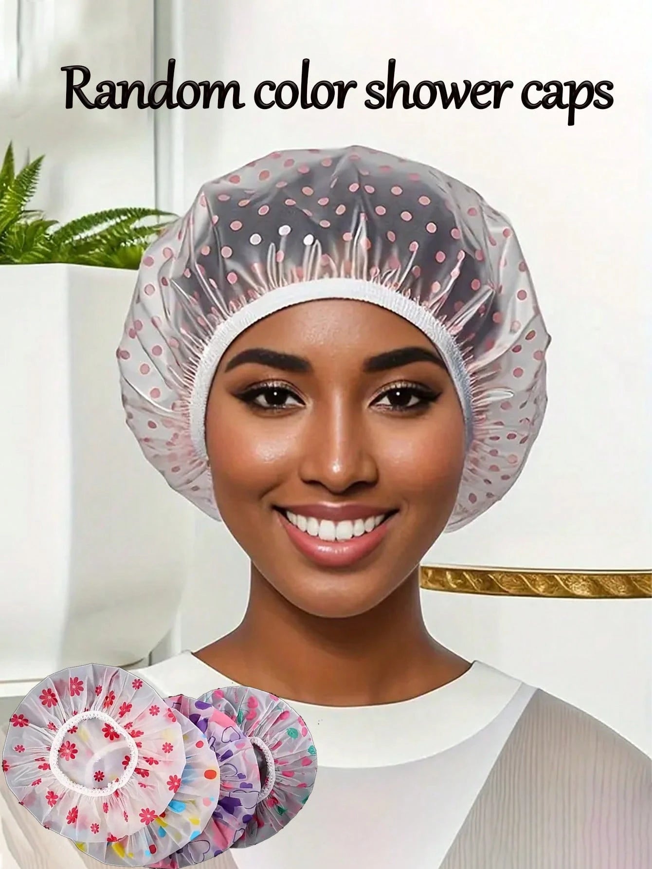 10/3pcs Reusable Waterproof Shower Cap, Bathing Cap, Kitchen Oil-Proof Dust Cap, Random Color Bathroom Shower Cap, Hair Mask Cap, Dyeing Cap, Drying Cap, Oiling Cap, Reusable PEVA Shower Cap, Cherry P
