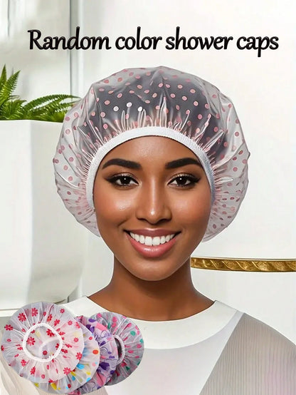 10/3pcs Reusable Waterproof Shower Cap, Bathing Cap, Kitchen Oil-Proof Dust Cap, Random Color Bathroom Shower Cap, Hair Mask Cap, Dyeing Cap, Drying Cap, Oiling Cap, Reusable PEVA Shower Cap, Cherry P