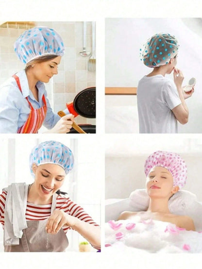 10/3pcs Reusable Waterproof Shower Cap, Bathing Cap, Kitchen Oil-Proof Dust Cap, Random Color Bathroom Shower Cap, Hair Mask Cap, Dyeing Cap, Drying Cap, Oiling Cap, Reusable PEVA Shower Cap, Cherry P