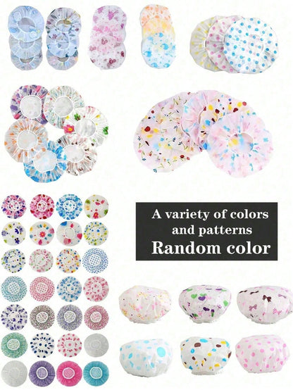 10/3pcs Reusable Waterproof Shower Cap, Bathing Cap, Kitchen Oil-Proof Dust Cap, Random Color Bathroom Shower Cap, Hair Mask Cap, Dyeing Cap, Drying Cap, Oiling Cap, Reusable PEVA Shower Cap, Cherry P