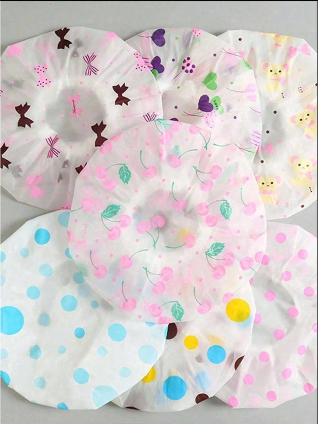 10/3pcs Reusable Waterproof Shower Cap, Bathing Cap, Kitchen Oil-Proof Dust Cap, Random Color Bathroom Shower Cap, Hair Mask Cap, Dyeing Cap, Drying Cap, Oiling Cap, Reusable PEVA Shower Cap, Cherry P