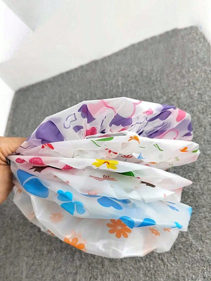 10/3pcs Reusable Waterproof Shower Cap, Bathing Cap, Kitchen Oil-Proof Dust Cap, Random Color Bathroom Shower Cap, Hair Mask Cap, Dyeing Cap, Drying Cap, Oiling Cap, Reusable PEVA Shower Cap, Cherry P
