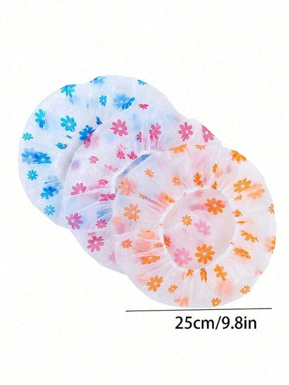 10/3pcs Reusable Waterproof Shower Cap, Bathing Cap, Kitchen Oil-Proof Dust Cap, Random Color Bathroom Shower Cap, Hair Mask Cap, Dyeing Cap, Drying Cap, Oiling Cap, Reusable PEVA Shower Cap, Cherry P