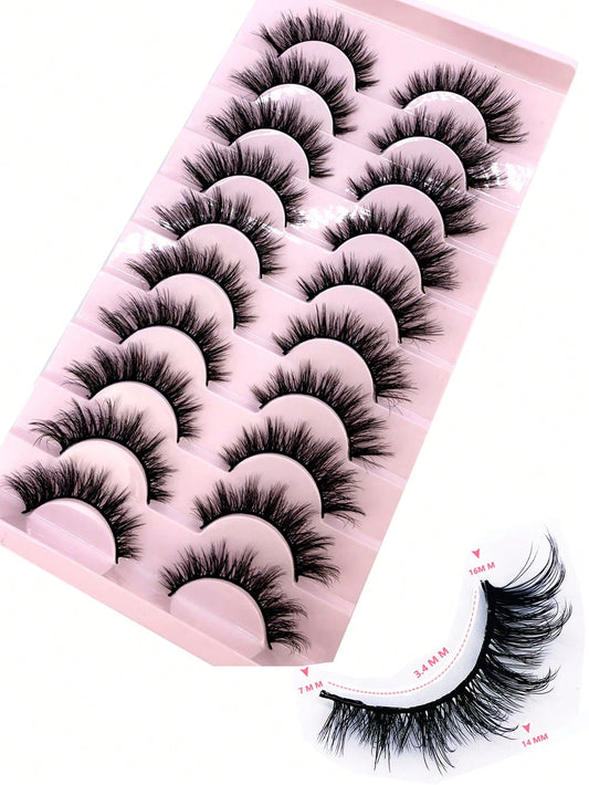 10 Pairs Criss-Cross Dense Natural Faux 3D Mink Lashes, Long Lash Extensions For Everyday Wear