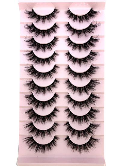 10 Pairs Criss-Cross Dense Natural Faux 3D Mink Lashes, Long Lash Extensions For Everyday Wear