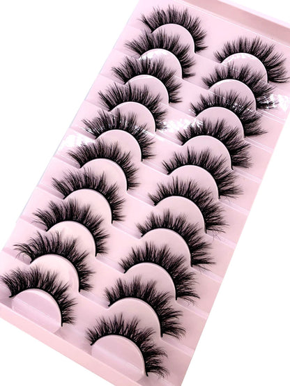 10 Pairs Criss-Cross Dense Natural Faux 3D Mink Lashes, Long Lash Extensions For Everyday Wear